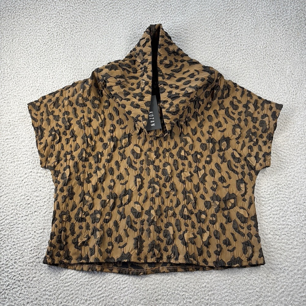 Kozan Top Womens Medium Leopard Print Textured Art to Wear Cowl Neck NEW NWT